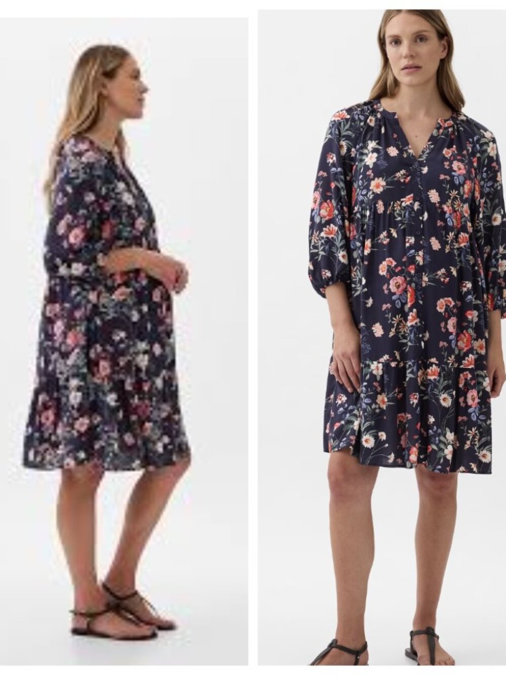 Bright Gap maternity dress, viscose, full-length button closure. Size M.